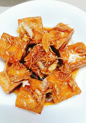 Hình của món Tàu hủ chiên giấm đường (món chay).