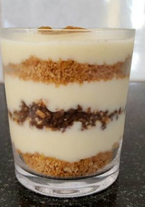 A picture of Layered custard dessert.
