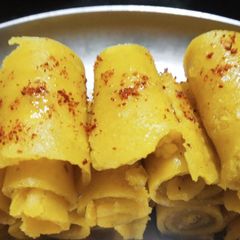 Mungdal Khandvi roll A picture of Mungdal Khandvi roll.