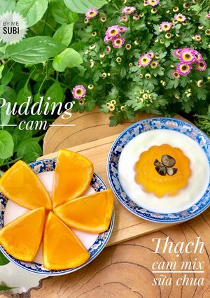 Hình của món Ăn dặm- pudding cam, thạch cam mix sữa chua.