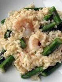 A picture of Lemon Risotto with Shrimp and Asparagus.