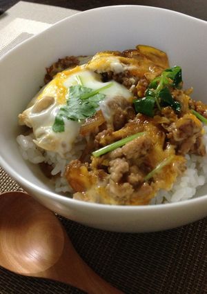 A picture of Easy Chicken Soboro Oyakodon (Chicken and Egg Rice Bowl).