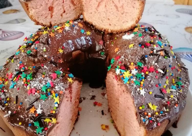 Queque rosa y chocolate