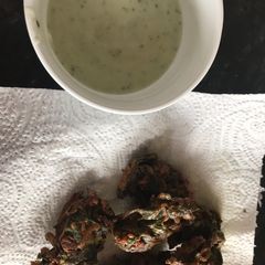 A picture of Gram flour and spinach (pokorey)snack #summer challenge.