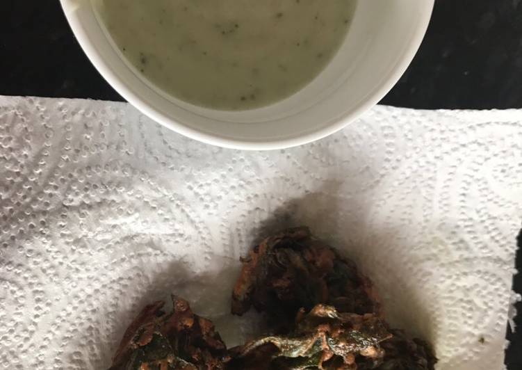 Steps to Make Perfect Gram flour and spinach (pokorey)snack #summer challenge