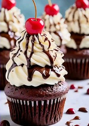 A picture of Black forest cupcakes.