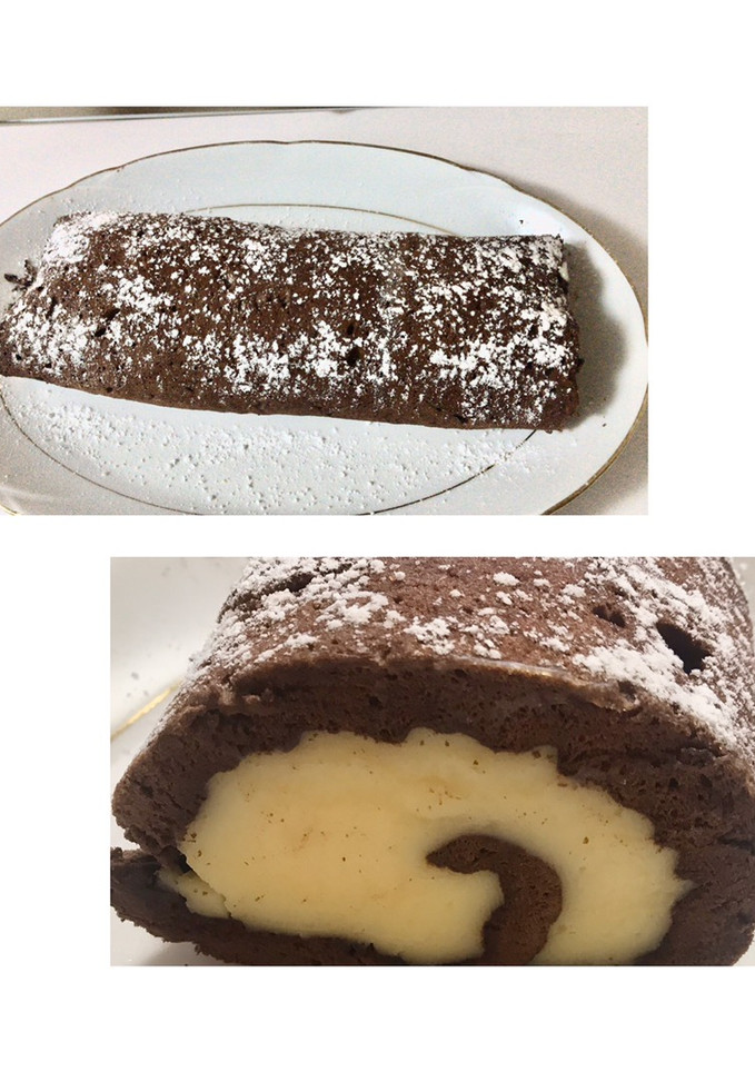 Una foto de Brazo de gitano de chocolate y crema pastelera sin gluten y sin lácteos #mirecetario