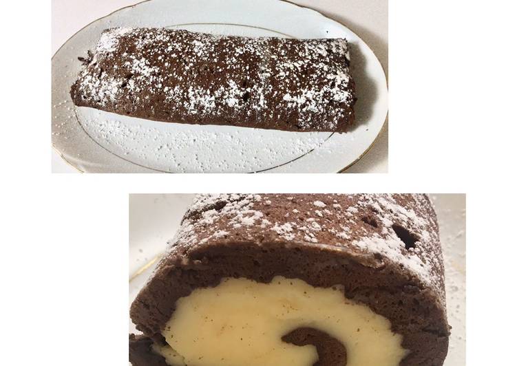 Brazo de gitano de chocolate y crema pastelera sin gluten y sin lácteos #mirecetario