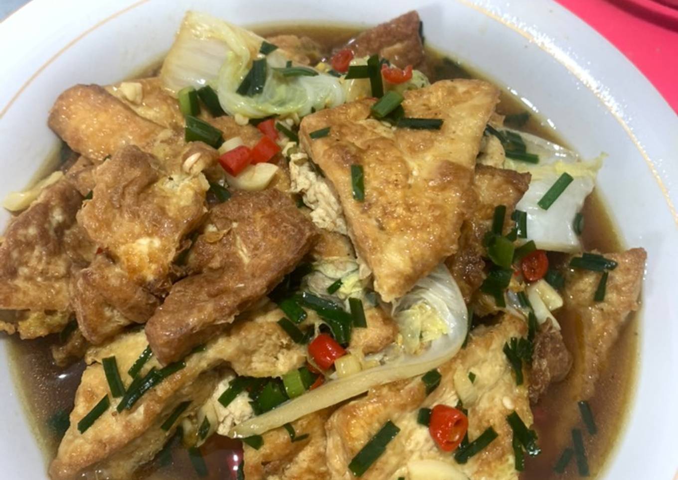 Tahu balur telur kuah kucai mantap