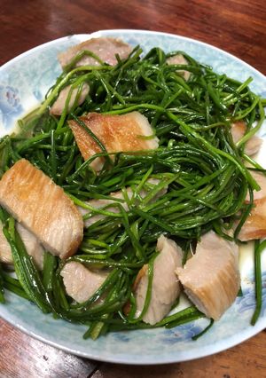 松阪豬炒水蓮 的食譜成品照片