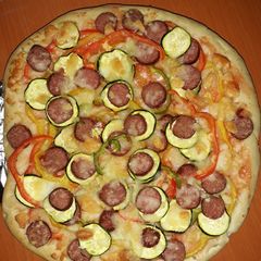 A picture of Homemade Vegs/Smokies Pizza.