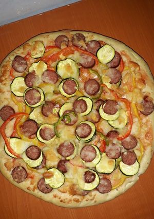 A picture of Homemade Vegs/Smokies Pizza.