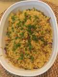 Arroz del Sol con Cebollin, Champiñones y Tocineta 