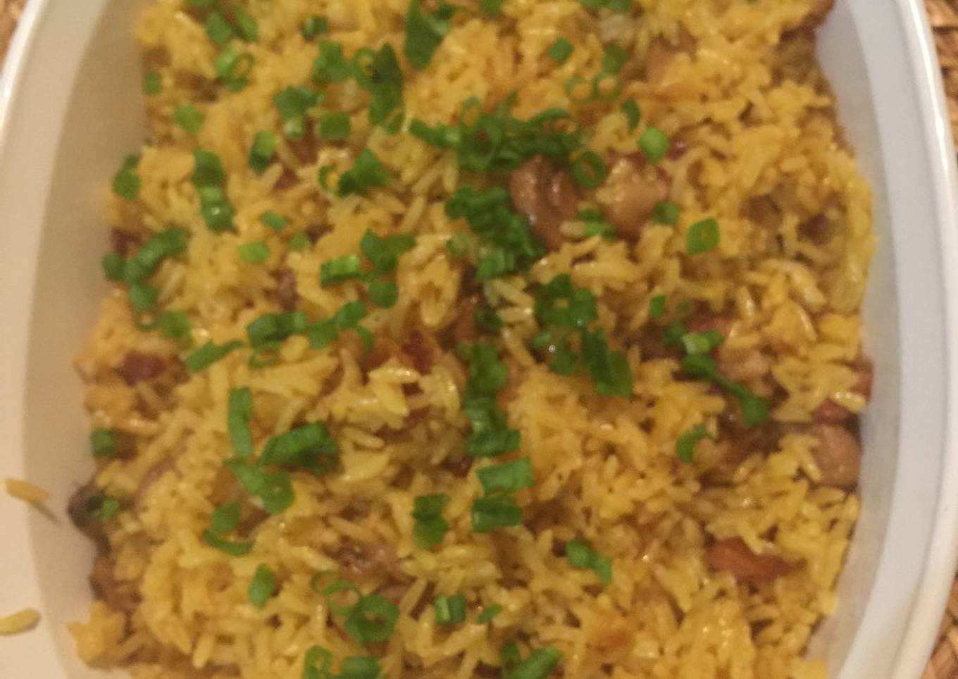 Arroz del Sol con Cebollin, Champiñones y Tocineta