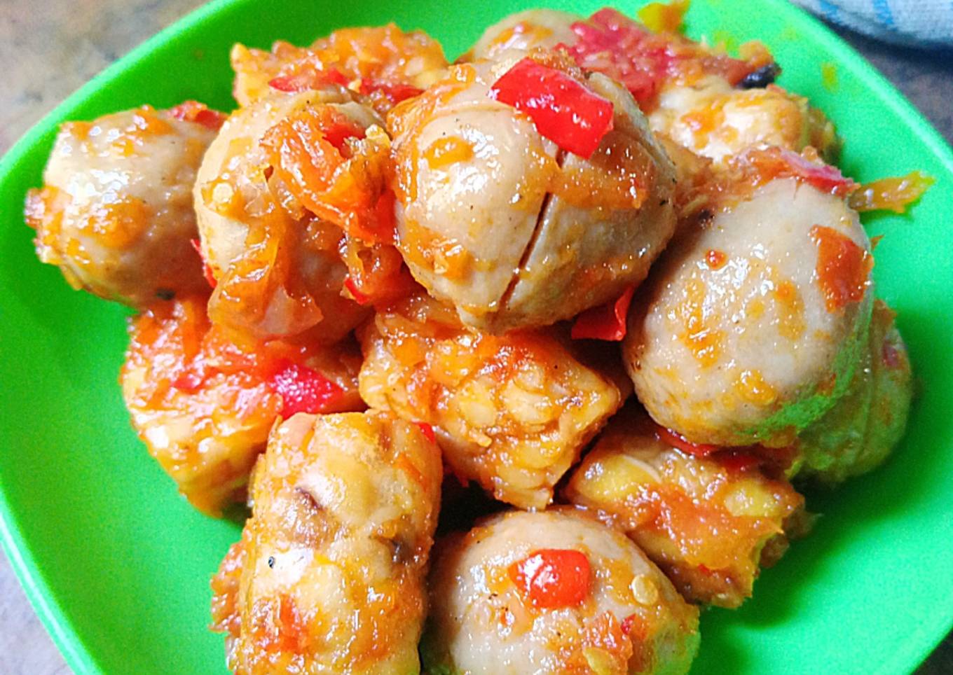 Balado tempe bakso