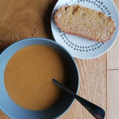 A picture of Curried red lentil and potato soup.