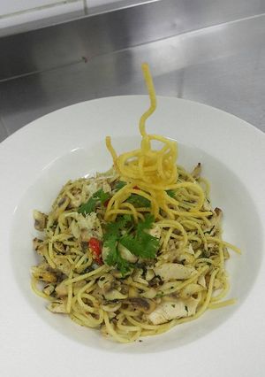 Foto resep Spaghetti Ayam Jamur Pedas