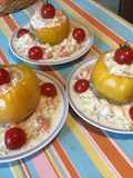 Tomates ananas margold farcies brousse corse,crevettes roses et concombre noa