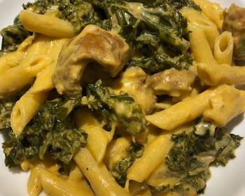 Update, Making Recipe Creamy Pumpkin  Sausage and Kale  Pasta  Delicious and Healthy