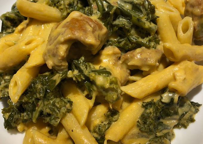 Steps to Make Homemade Creamy Pumpkin 🎃, Sausage and Kale 🥬 Pasta 🍝 for Healthy Food