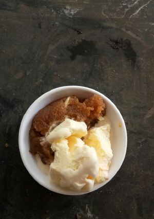 A picture of Ice cream with moong dal halwa.