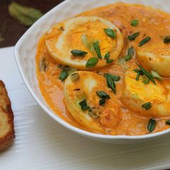 A picture of Eggs in Fruity, Creamy Curry Sauce.