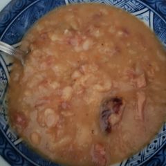 A picture of Instant pot navy bean and ham soup.