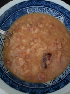 A picture of Instant pot navy bean and ham soup.