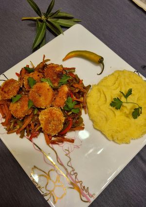 عکسی از دستور خوراک میگو و سبزیجات