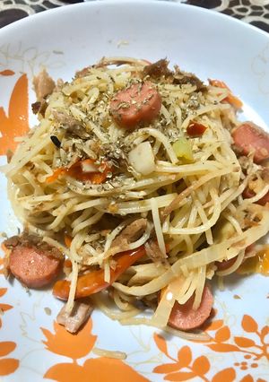 Foto resep Spaghetti Aglio Olio with Spicy Tuna Sosis