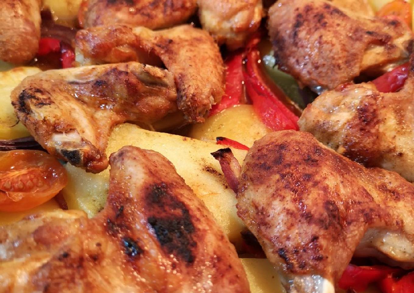 One pan roast spicy chicken wings meal