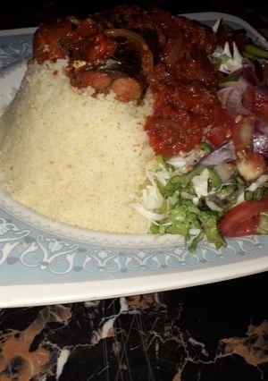 A picture of Buskin couscous and stew.