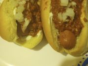 A picture of onion hotdogs