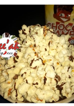A picture of Milky popcorn wv drizzled chocolates.