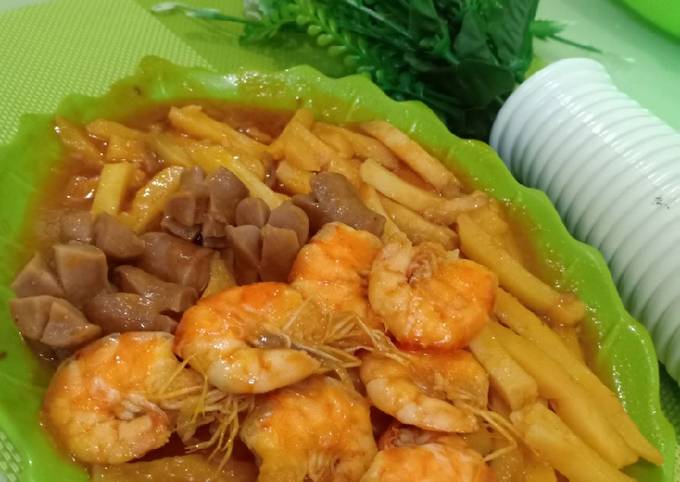 Udang sosis asam manis bumbu sederhana