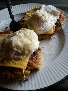 A picture of Brad's beer cheese potato cakes.