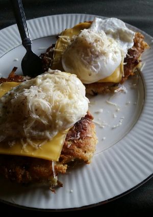 A picture of Brad's beer cheese potato cakes.