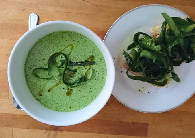 Green Gazpacho with Cucumber Bruschetta
