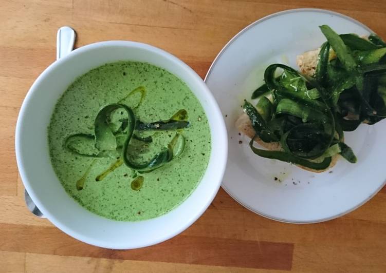 Green Gazpacho with Cucumber Bruschetta