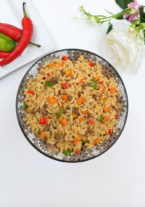 A picture of Orzo/ Rice Pasta Stir fry.