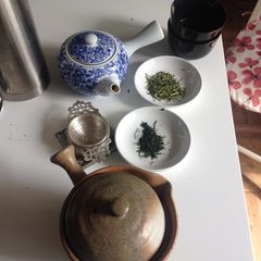 A picture of Japanese green tea leaf - refreshed and revived again.