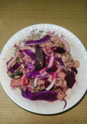 صورة لوصفة سلطة معكرونة بالتونة والمايونيز
