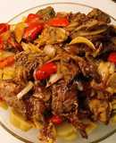 Colita de cuadril acompañado de vegetales y batatas