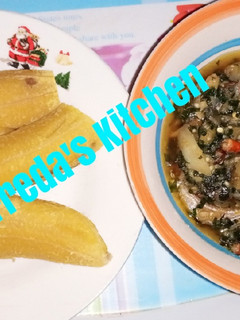 A picture of Garden egg sauce with unripe plantain.