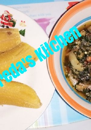 A picture of Garden egg sauce with unripe plantain.