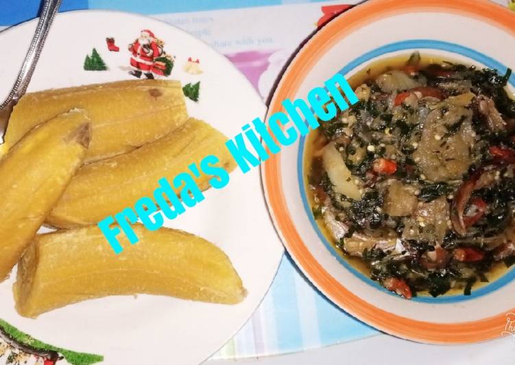 Garden egg sauce with unripe plantain