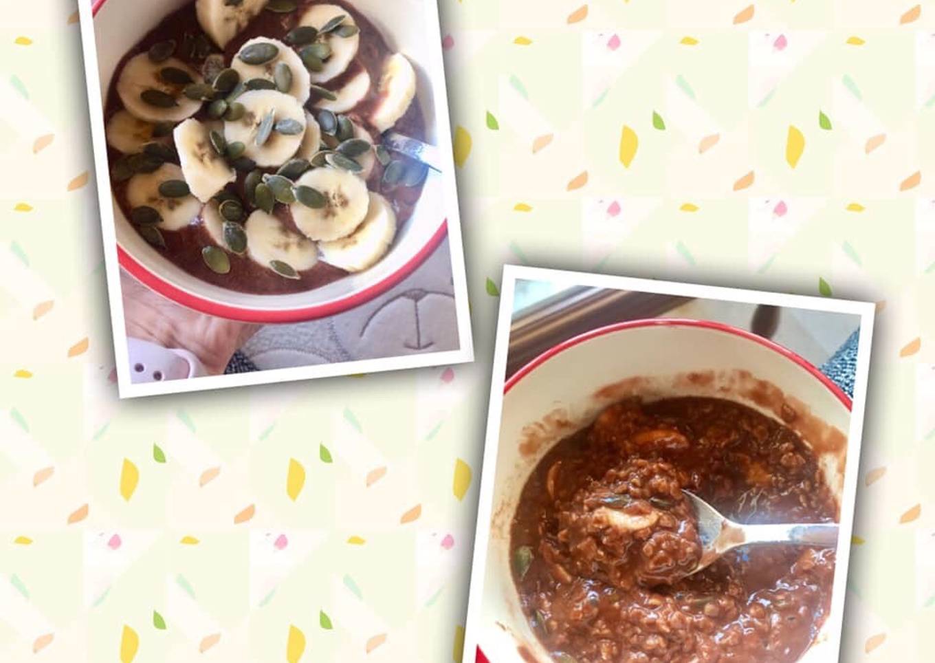 Porridge de avena con chocolate y plátano
