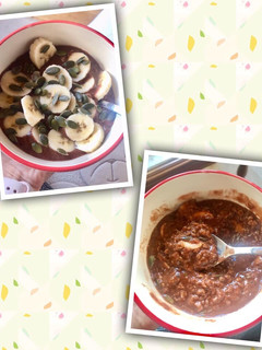 Una foto de Porridge de avena con chocolate y plátano