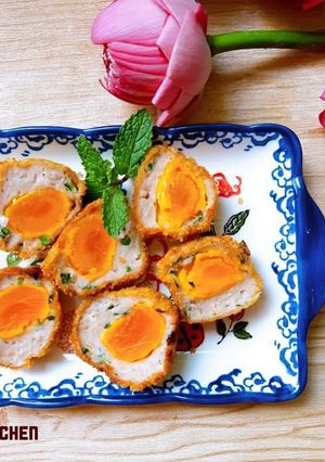 Hình của món Chả cá bọc trứng muối chiên xù.