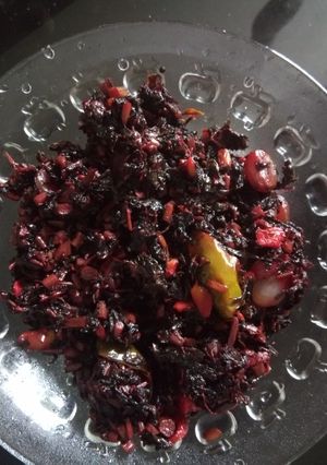 A picture of Kerala Red Spinach Stir Fry.